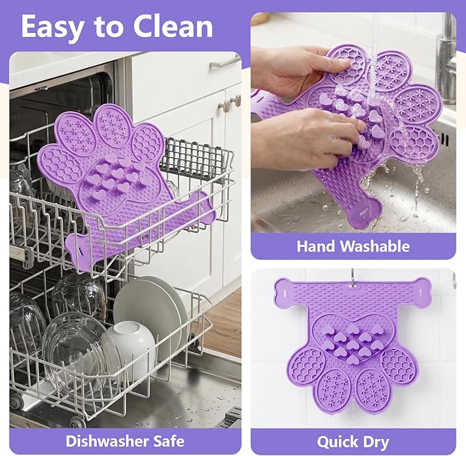 Licking Mat for Dogs & Cats, Slow Feeder Lick Pat, Anxiety Relief Dog Feeding Mat for Butter Yogurt Peanut, Purple