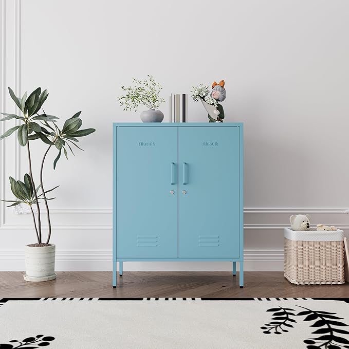 Blue Heavy Duty Metal Storage Cabinet, Multifunctional Lockable Cabinet with 3 Adjustable Shelves, Secure Industrial Organizer for Home Office School, Easy Assembly, 40" H x 31.5" W x 15" D