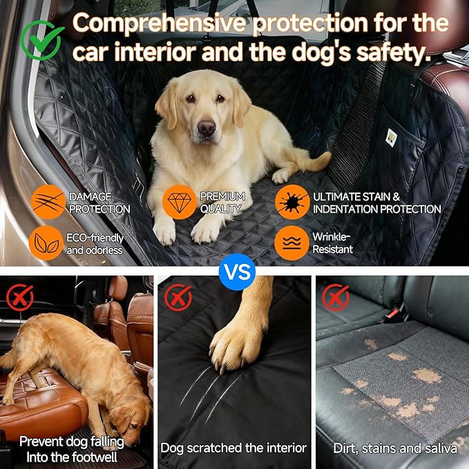 PETTALK Dual-Sided/Reversible Suitable for All Seasons Pet Car Seat Cover, Upgrade Waterproof Dog Seat Hammock/Bench/Cargo Liner, Heavy Duty, Scratch-Proof, Fits Most Vehicle,Eco-Friendly