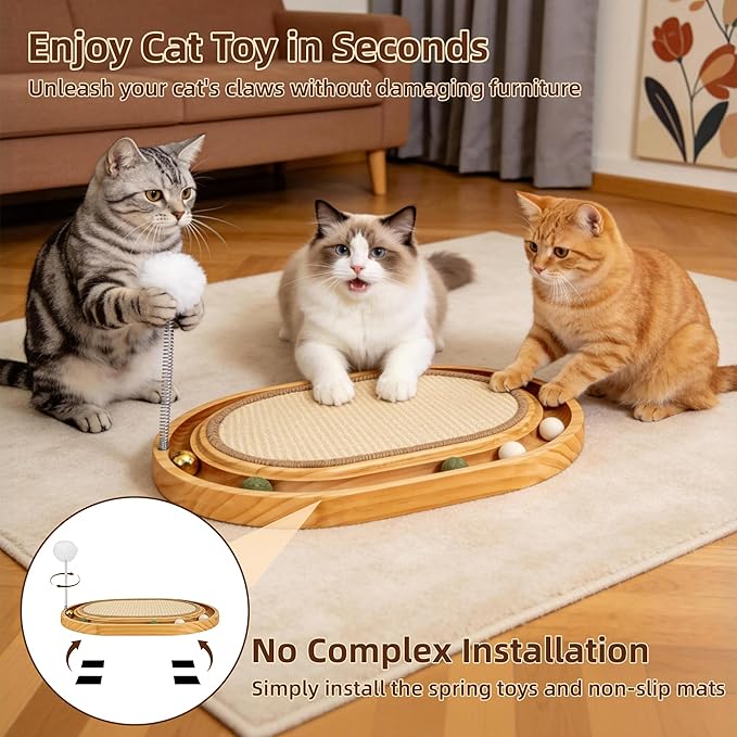 Cat Scratcher, Cat ScratchSisal Pad with Ball Track Spring Ball, Kitten Interactive Toy for Indoor Cats, Satisfies Kitten’s Scratching, Chasing and Hunting
