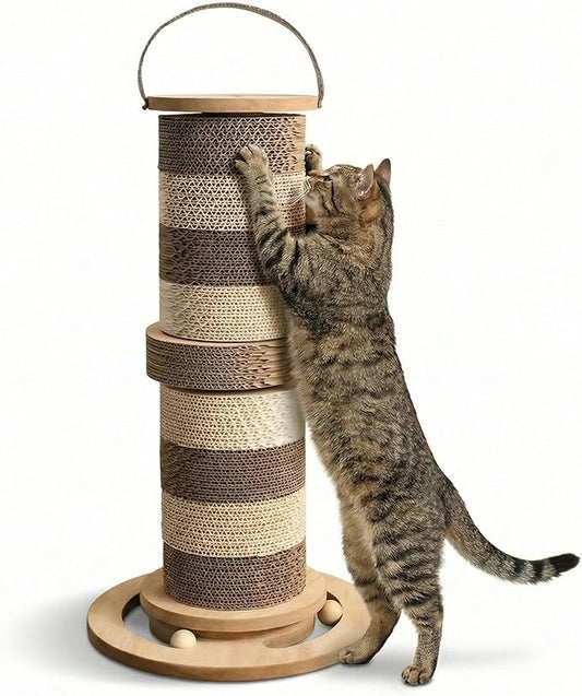 24” Cat Scratching Post, Stable Vertical Cat Scratcher for Indoor Cats, Durable Cardboard Design with Replaceable Blocks, Space-Saving Scratching Post