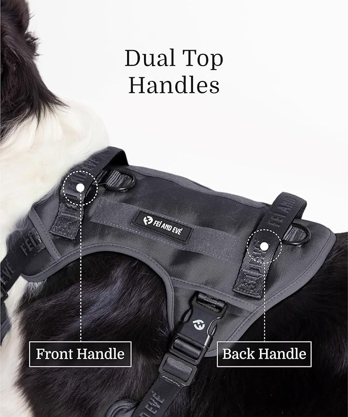 2025 New Edition, Fei & Eve Classic Dog Harness - Quick-Release Buckles | 3-Point No-Pull Control | Heavy-Duty 900D Nylon | Dual Safety Handles | Breathable Mesh | Adjustable Fit | Medium,Black