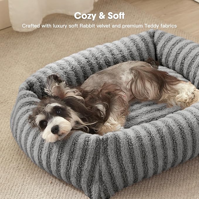 MIXJOY Dog Bed Large Size, Washable Large Dogs Bed with Removable Cover, Rectangle Doggy Beds for Big Dogs, Soft Warming Calming Pet Bed with Non-Slip Bottom, 36"x27"x8", Grey