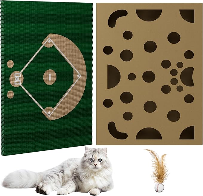 Cat Scratching Board - Baseball Sports Field Design with Elastic Ball, Hide-and-Seek Holes, and Interactive Play Box for Indoor Cats