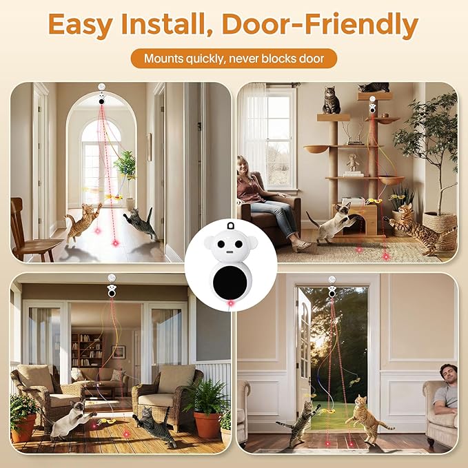 Interactive Cat Toys for Indoor Cats - 2 in 1 Automatic Laser Pointer Cat Toy with Feather Flying Bird，Smart Moving Mouse Wand Toy with 2 Modes, Auto On/Off Hanging Toys for Bored Kitten & Adult Cats