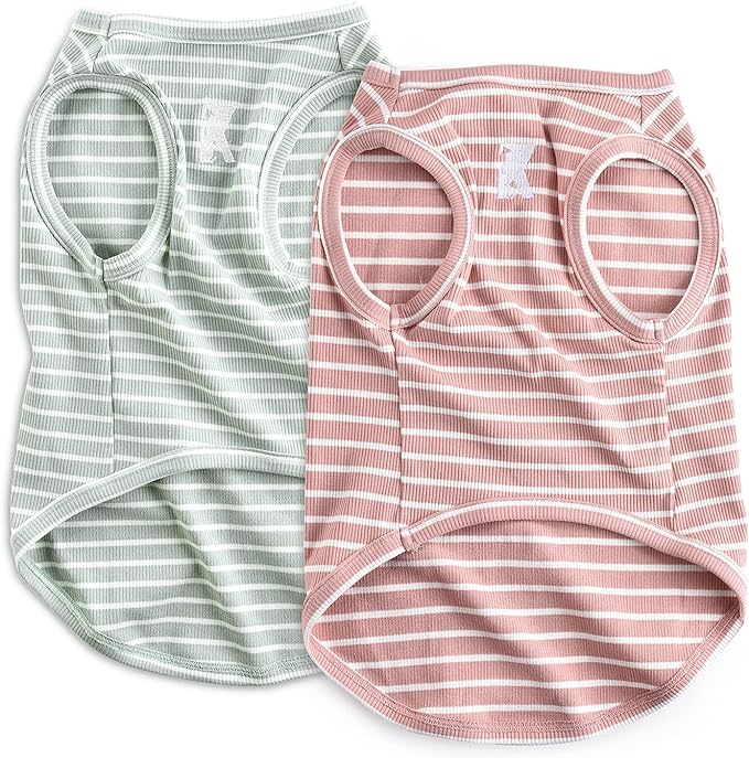 Koneseve Dog Shirt Vest Lightweight Stretchy Dog T-Shirts Soft Cool Sleeveless Stripe Vests Breathable Clothes for Puppy Kitty Cats Small Medium Large Dogs 2 Pack Pink + Green [ 2XL ]