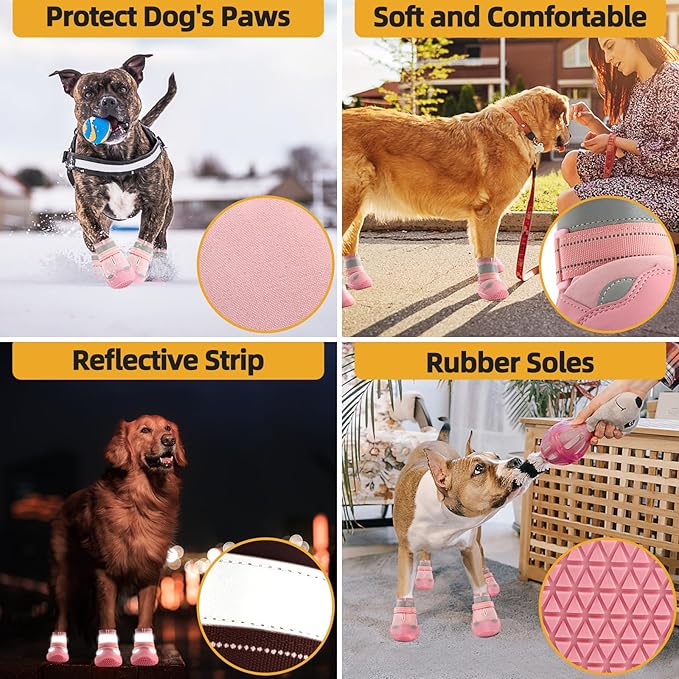 Dog Shoes for Small Dogs, Dog Boots & Paw Protectors for Hardwood Floors, Outdoor Dog Booties for Hot Pavement Winter Snow Hiking, Waterproof Dog Shoes with Reflective Strips Size 2