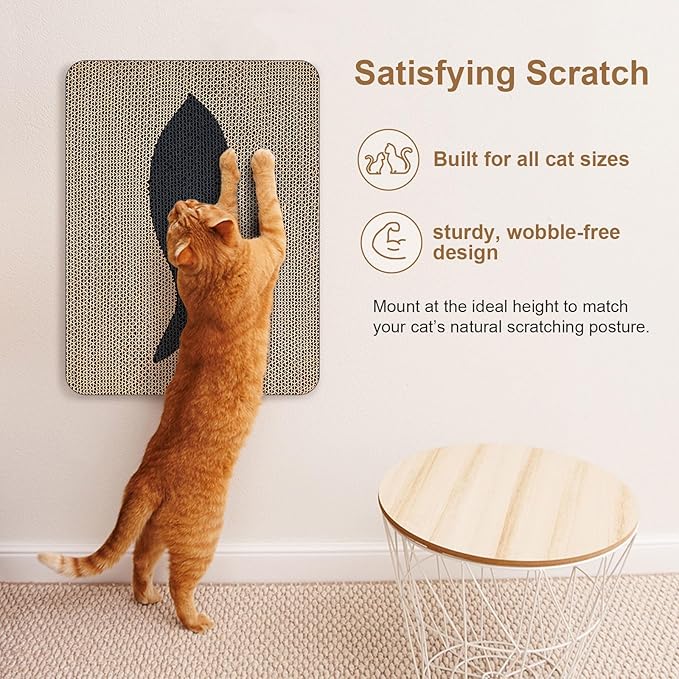 Ownpets Wall Cat Scratcher, Cute Vertical Cat Scratching Board, Wall Mounted Cat Scratch Pad for Wall, Glass, Wood, and Tile, Furniture Protector, Fish Print