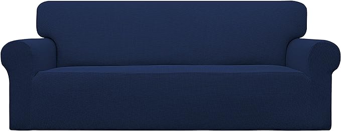 Easy-Going Stretch Oversized Sofa Slipcover 1-Piece Sofa Cover Furniture Protector Couch Soft with Elastic Bottom for Kids, Polyester Spandex Jacquard Fabric Small Checks Navy
