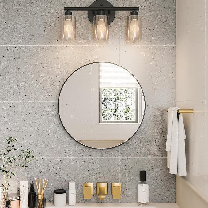 Growsun Black Round Mirror 24 inch, Wall Mounted Circle Mirror, Metal Framed Mirror for Bathroom Vanity, Bedroom Home Decor Mirros, 2 Pack