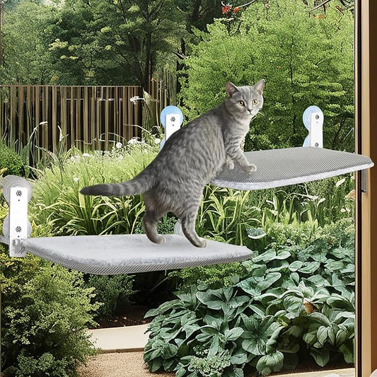 2PC Cat Window Perch, Cordless Foldable Cat Hammock for Indoor Cats with Upgraded Suction Cups Strong Metal Frame Holds Up to 44lbs (M 2PC)