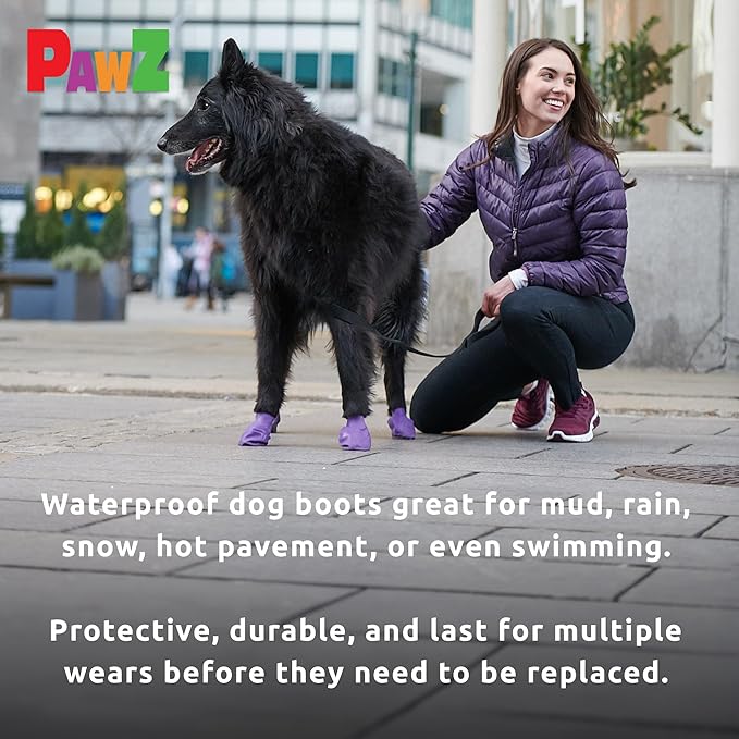 PawZ Rubber Dog Boots for Large Paws - All-Weather Waterproof Dog Shoes, Anti-Slip Traction for Rain, Snow, Mud & Hot Pavement - Pull-On Dog Booties, Green - X-Large (4" +) - Pack of 24