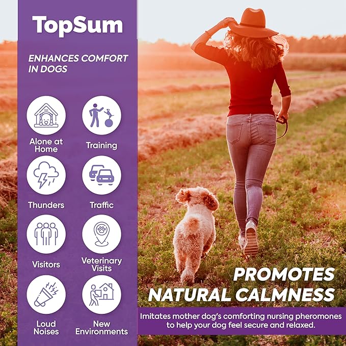 TopSum Pheromone Diffuser for Dogs: Premium Dog Calming Diffuser - Calming Pheromones for Dogs - Dog Appeasing Pheromone - Pet Calming Diffuser, 4 in 1 (Purple)