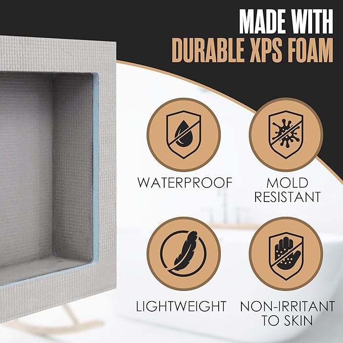 Houseables Shower Niche, Shower Niche Insert Tile Ready, 12x12 Inch, Recessed Bathroom Storage, in Wall Shelf, Cubby Inserts, Recessed Shampoo Caddy, Inset Shelves, Built in Nook, Soap Box, Prefab