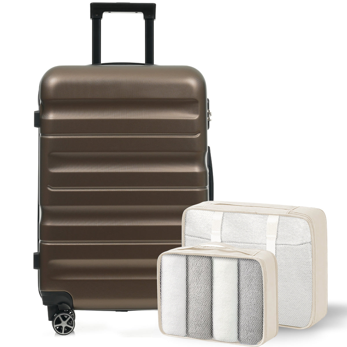 Hardshell ABS Luggage Set, 24-Inch Checked Suitcase With Spinner Wheels, Lightweight Travel Luggage With 2 Packing Cubes For Men Women - Image 6