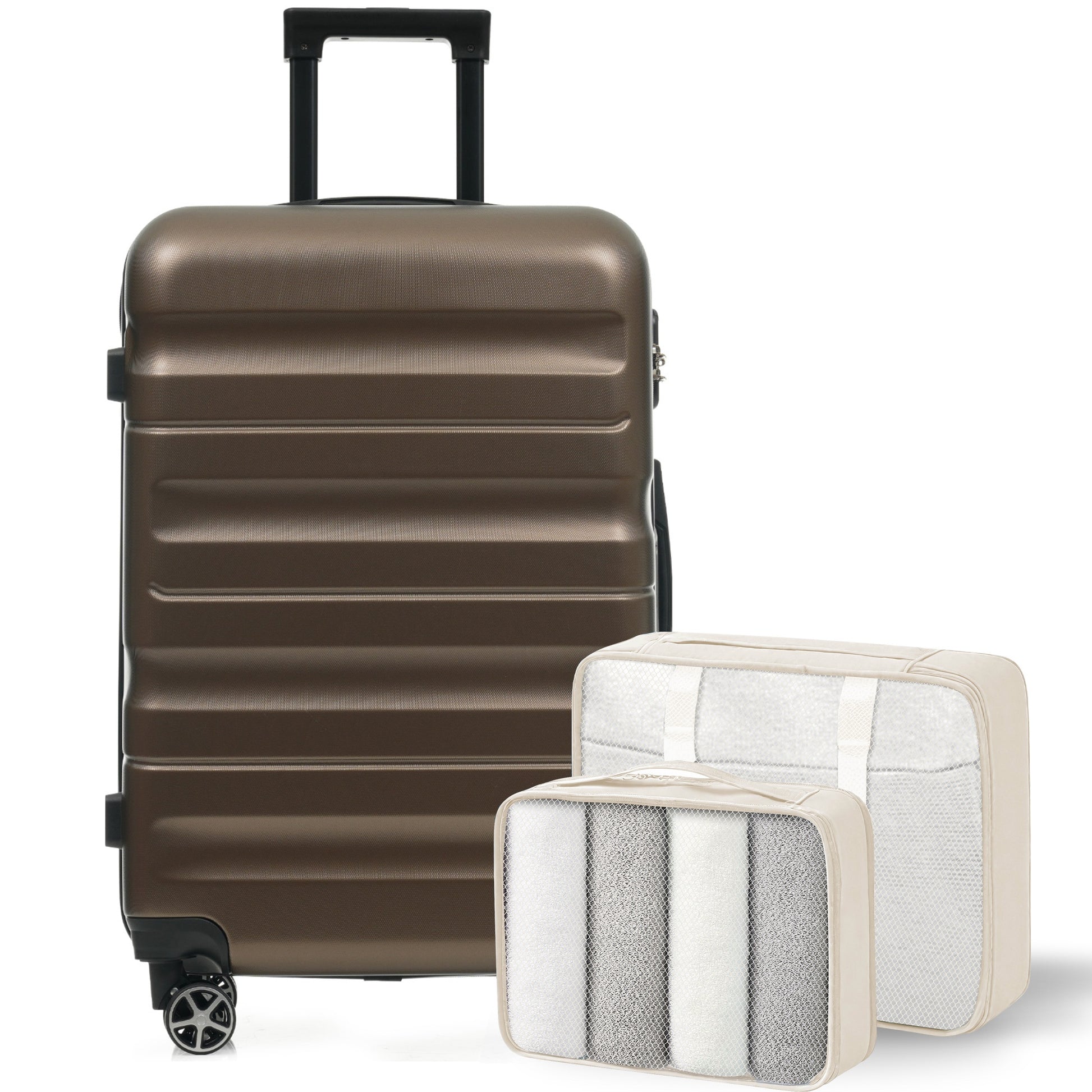 Hardshell ABS Luggage Set, 24-Inch Checked Suitcase With Spinner Wheels, Lightweight Travel Luggage With 2 Packing Cubes For Men Women - Image 6
