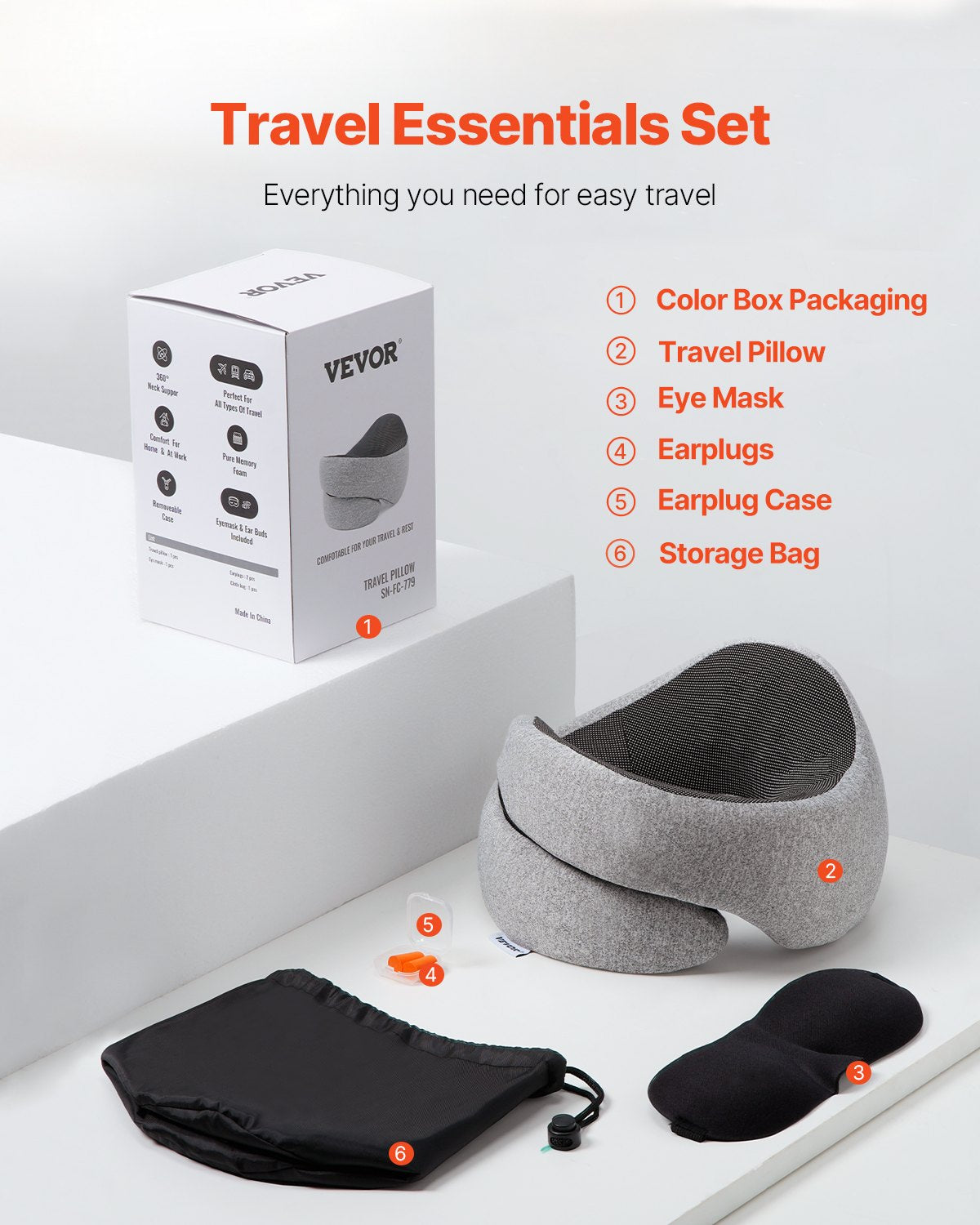 Travel Pillow Double-Layered Memory Foam Neck Pillow For Traveling Black-Gray - Image 5