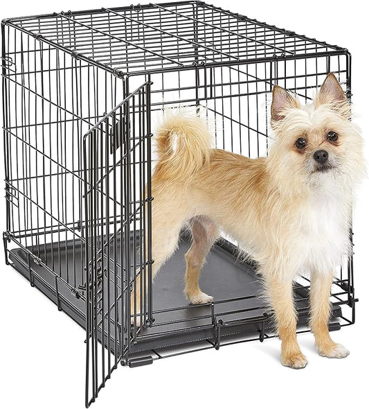 MidWest Homes for Pets 24-Inch iCrate Folding Dog Crate with Divider Panel, Leak-Proof Tray & Secure Latches – Metal Wire Kennel for Small Breeds – Portable, Durable & Easy to Assemble