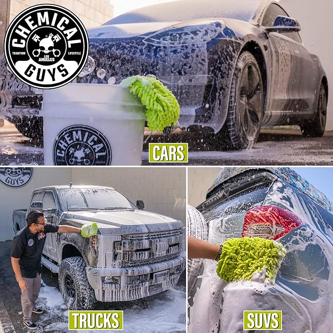 Chemical Guys Premium Microfiber Towels (16 Inch x 16 Inch) (Pack of 12) and Chenille Premium Scratch-Free Microfiber Wash Mitt