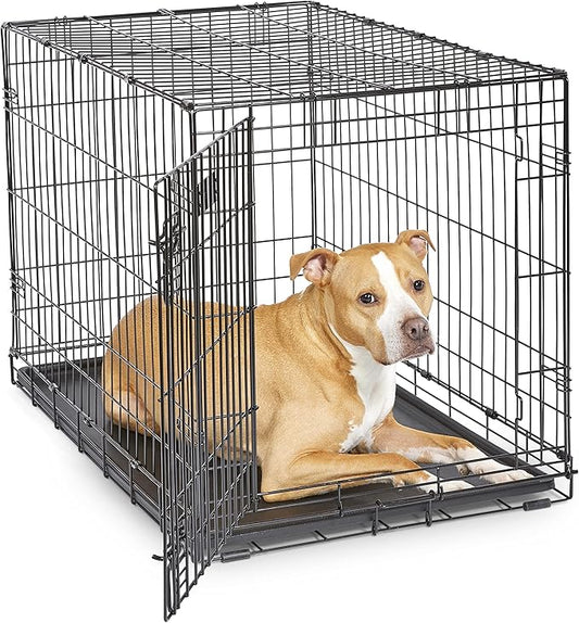 MidWest Homes for Pets 36-Inch iCrate Folding Dog Crate with Divider Panel, Leak-Proof Tray & Secure Latches – Metal Wire Kennel for Medium Large Breeds – Portable, Durable & Easy to Assemble