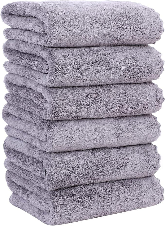 MOONQUEEN 6 Pack Premium Hand Towels - Quick Drying - Microfiber Coral Velvet Highly Absorbent Towels - Multipurpose Use as Hotel, Bathroom, Shower, Spa, Hand Towel 16 x 28 inches (Light Grey)