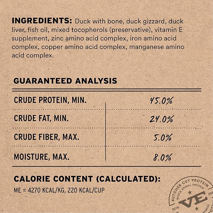Vital Essentials Freeze-Dried Raw Duck Crunchy Mini Nibs | Complete Meal or Mixer Dog Food | 14 oz