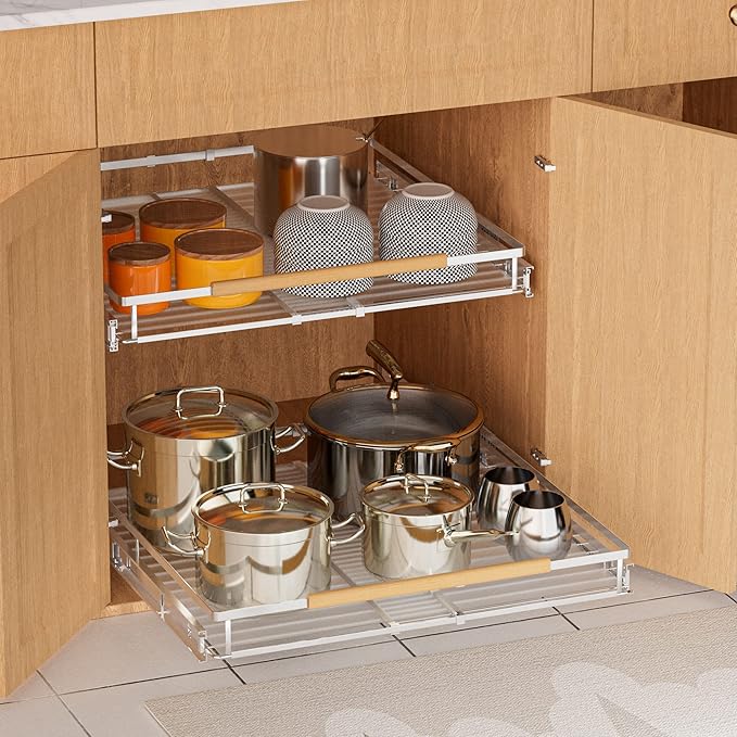 SANNO Expandable Slide Out Shelf Organizer, Pull Out Cabinet Shelves for Under Sink, Pantry & Cupboard, 1 Pack