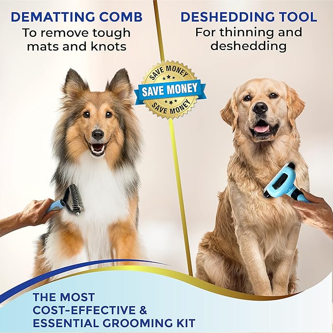 Fur Magic Large Deshedding Tool & Dematting Comb – Grooming Brushes for Dogs, Cats, Horses – Reduce Shedding and Remove Knots, Mats and Loose Undercoat