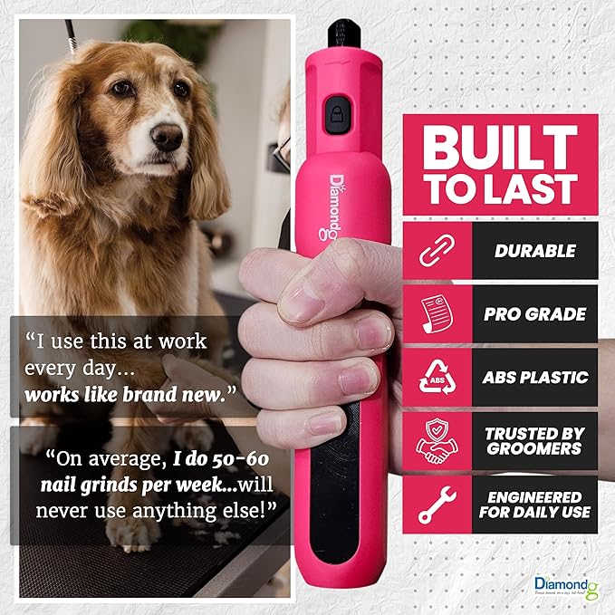 Diamondg Cordless Micro Dog Nail Grinder with Quiet Sound & LED Tip for Large & Small Dogs, 4hrs. Runtime - Electric Dog Nail Trimmer, Heavy Duty Rotary Tool Alternative to Toenail Clippers & Filers