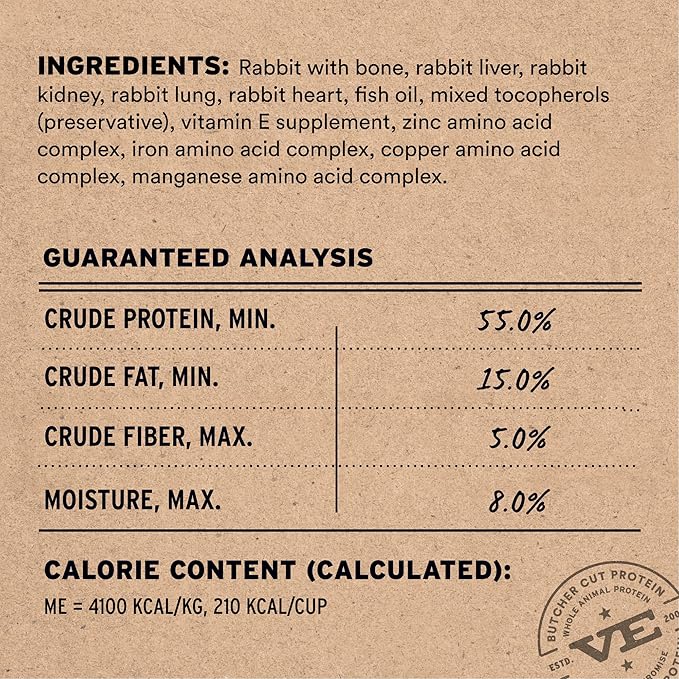 Vital Essentials Freeze-Dried Raw Rabbit Crunchy Mini Nibs | Complete Meal or Mixer Dog Food | 25 oz