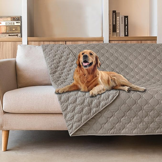 gogobunny 3X Stronger Waterproof Pet Blanket, Scratch Proof Furniture Protector for Dogs Cats, Reversible Cover 82x120 Inch, Dark Stone