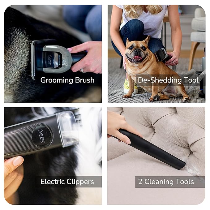 FURME Original Pet Grooming Vacuum Kit - Cat & Dog Grooming Kit for Easy Pet Care at Home, Quiet & Safe Dog Hair Remover Machine with Brush, Clipper, Shedding & Cleaner Tools & 1L Canister