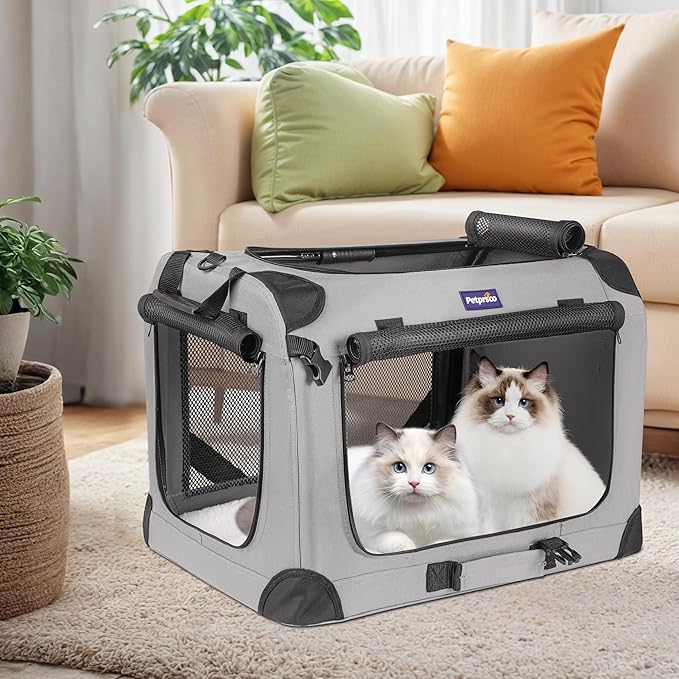 Petprsco Large Cat Carrier for 2 Cats Small Medium Dogs, Soft Pet Carrier 24x17x17 for Traveling with Warm Blanket Foldable Bowl and Washable Pad