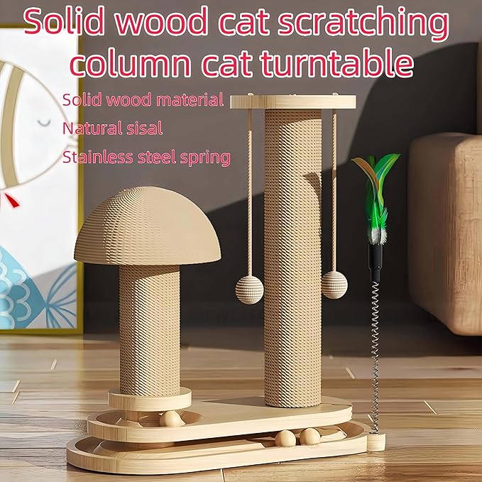 Cat Scratching Post Mushroom Cat Scratcher Scratching Posts for Indoor Cats Adults Sisal Tall Cats Scratch Post with Hanging Ball and Interactive Wooden Ball