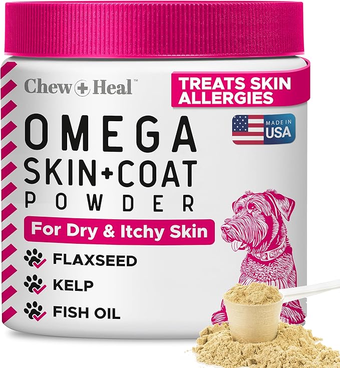 Omega 3 Powder for Dogs - 14 oz of Dog Powder Supplement for Skin and Coat - Made with Omega 3, 6, and 9 Fatty Acids, Biotin, and Vitamin C - Made in the USA