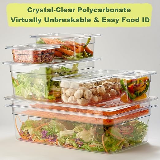 CURTA 6-Pack 1/9 Size 4" Deep NSF Polycarbonate Food Pans with Handled Lids | Dishwasher & Freezer Safe Clear Container for Prep Tables, Buffet, Salad Bar, Commercial & Home Kitchen