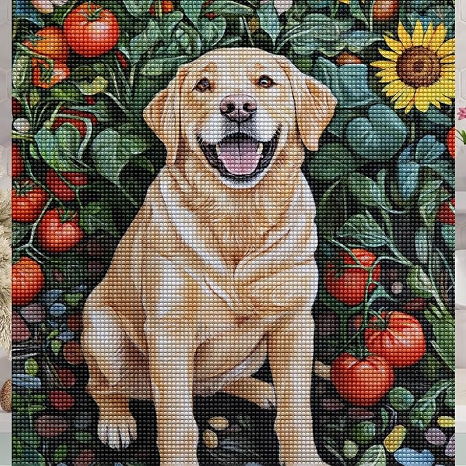 Labrador Retriever Next to The Sunflower Diamond Painting Kits for Beginner, 5d DIY Diamond Painting Kits for Adult Animal, Paint by Number Without Frame Home Wall Decor 16 * 20Inch