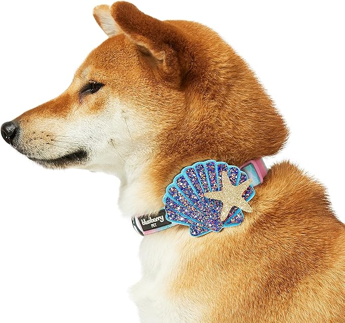 Blueberry Pet Summer Dog Collar for Large Dogs - Adjustable 18"-26" Ocean Mermaid Scales Print, Pink & Blue, Stylish & Durable with Seashells - Best Dog Collar for Style-Conscious Pet Parents