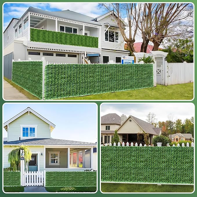 Artificial Ivy Privacy Fence Screen, 120x60 inch Artificial Hedge Grass Wall, Faux Ivy Fence Privacy Screen, Decoration for Patio, Balcony, Garden, Color Printing Watermelon Leaves