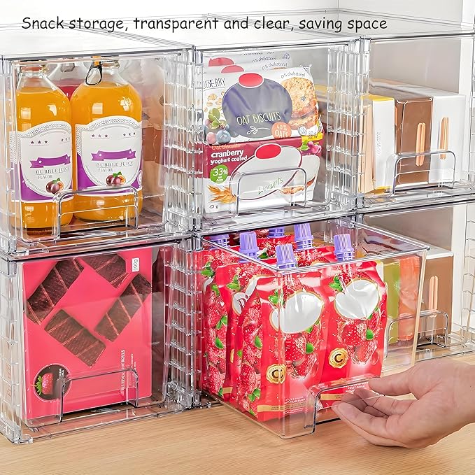 Clear Acrylic Storage Organizer Set, Multi-Purpose Cabinet Bins for Office, Kitchen, Bathroom, Stackable (4)
