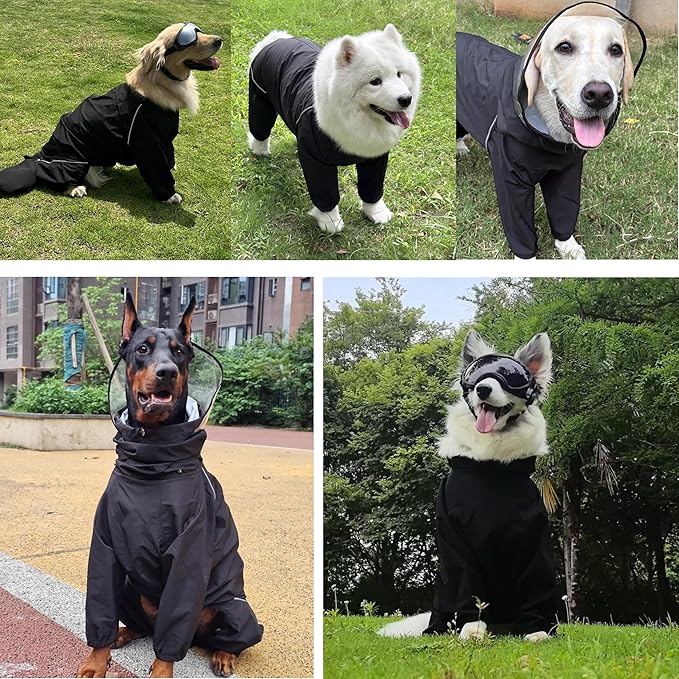 Dog Raincoat for Medium Large Dogs,rain Jacket Coat, Full Leg Coverage Waterproof Rain Suit with Detachable Hood & Tail, Reflective Strips, Snag-Free Top Zipper (Black for Girl, XX-Large)
