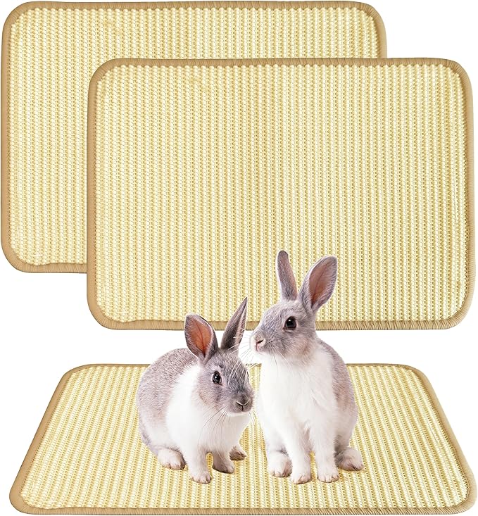 Rabbit Scratching Pad, Sisal Bunny Scratch Mat for Cages - 2PCS Natural Rabbits Nail Scratcher for Indoor Rabbit Chew Toys & Bedding, 16x12 Inch