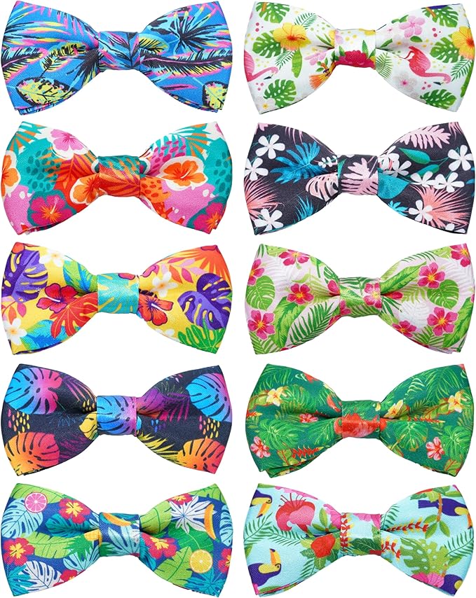 PET SHOW 10 Pack Summer Big Dog Bow Ties for Large Medium Dogs Sliding Collar Attachments Hawaiian Bowties Floral Fruit Bowknots Party Holiday Pet Grooming Accessories(Large)