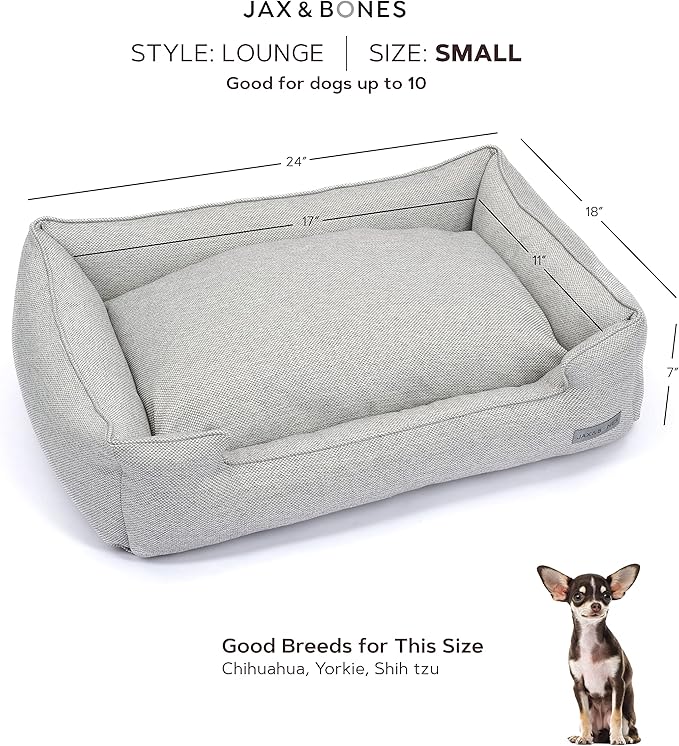 Jax & Bones Dog Bed Lounge - Machine Washable Bed for Dogs - Extra Heavy Duty Bolstered Sides - Small Stonewash Blue Dog Mat Beds | 24 x 18 Inches