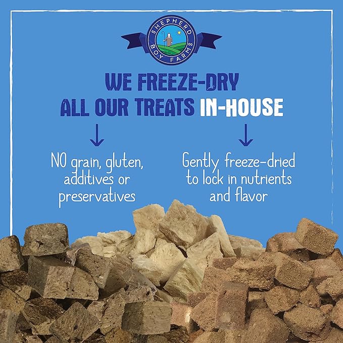 Shepherd Boy Farms Freeze Dried Dog and Cat Treats, Chicken Liver, All Natural Single Ingredient Freeze-Dried Dog Treat & Snacks, Made in USA, High Protein, Essential Nutrition Raw Food, 3oz