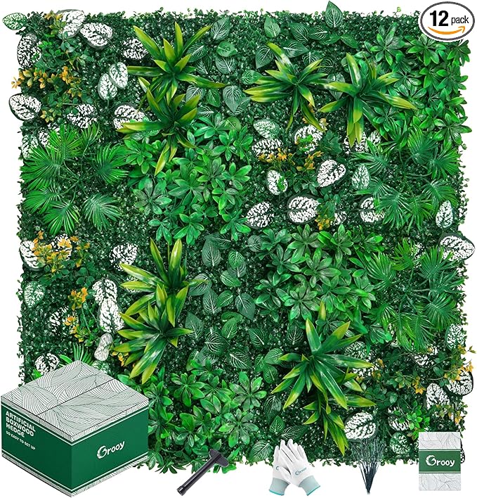 Artificial Hedge Grass Wall, Boxwood Panels 20"x20"(12pcs), Greenery Wall Backdrop, UV Protected Privacy Fence Screen, Green Wall Decor for Outdoor Indoor Wedding Décor
