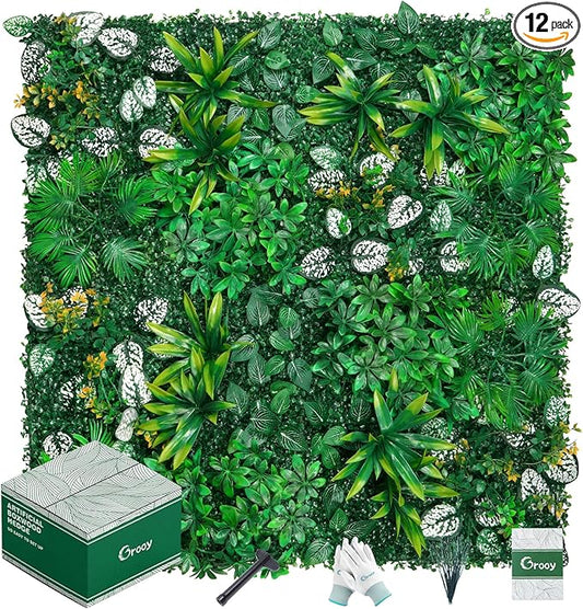 Artificial Hedge Grass Wall, Boxwood Panels 20"x20"(12pcs), Greenery Wall Backdrop, UV Protected Privacy Fence Screen, Green Wall Decor for Outdoor Indoor Wedding Décor