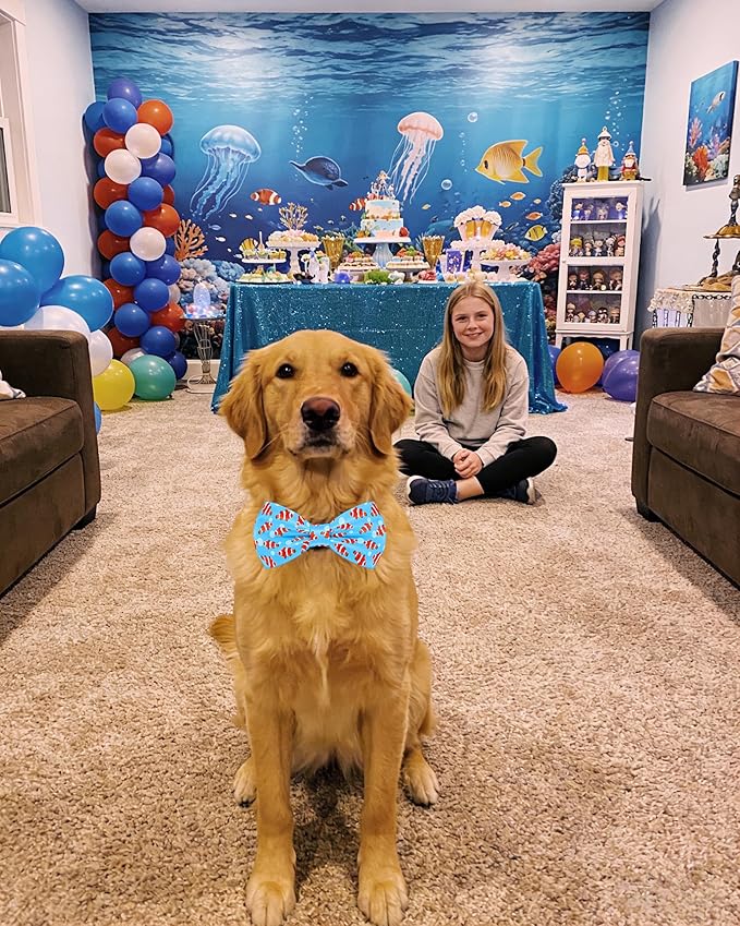 PET SHOW 10 Pack Summer Big Dog Bow Ties for Large Medium Dogs Sliding Collar Attachments Ocean Animals Bowties Sea Bowknots Party Holiday Pet Grooming Accessories(Large)