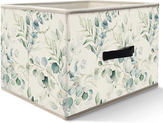 Nogrit Watercolor Botanical Storage Bins Box, Toybox for Girls Boys, Green Leafy Plant Foldable Baskets Organizer Container with Handles for Bedroom Bathroom Kids Room Dorm Clothes Toys Books