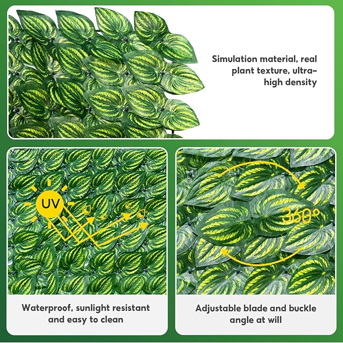 Artificial Ivy Privacy Fence Screen, 120x40 inch Artificial Hedge Grass Wall, Faux Ivy Fence Privacy Screen, Decoration for Patio Balcony Garden Backyard Indoor Outdoor Decor, Color Watermelon Leaves
